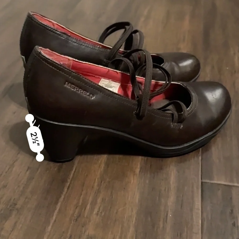 Merrell Evera Cross Mary Jane Brown Leather Comfort Heel Dark Academia Size 7